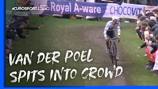 Watch moment cyclist Mathieu van der Poel SPITS into crowd who jeered him 😳