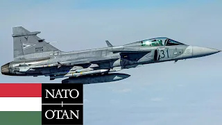 Hungarian Air Force, NATO. JAS-39 Gripen fighter jets take off to intercept