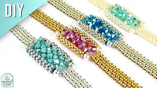 How to make a custom beaded bracelet with 4 mm bicone crystals and seed beads using peyote stitch.