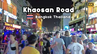 Walking 4K 🇹🇭 Khaosan Road Night Life in Bangkok Thailand