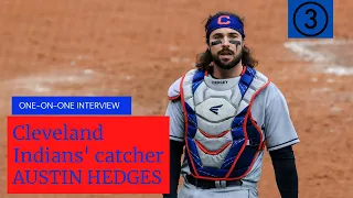 Cleveland Indians' catcher Austin Hedges talks with 3News' Jay Crawford