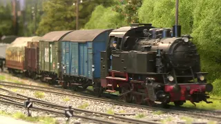 Steam Locomotive and Diesel Model Trains on an O Scale Layout - Rail Transport Modeling in Germany