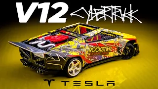 Tesla Cybertruck Drift build V12 Twin Turbo Engine with working steering Hot Wheels Custom