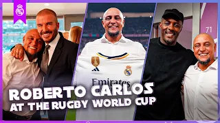 ROBERTO CARLOS with DAVID BECKHAM & IDRIS ELBA at the RUGBY WORLD CUP!