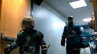 Brent Burns takes the ice with his young son