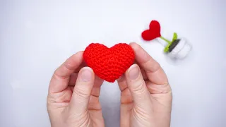 ❤ How to crochet a simple small voluminous heart detailed lesson ❤