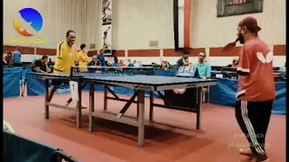 the match between 2 no arm table tennis players