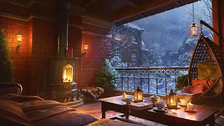 Cozy Winter Porch Ambience with Crackling Fireplace Sounds for Sleep, Study & Relax