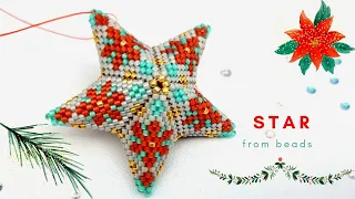 How to make a 3D beaded star ⭐l 3D Peyote star tutorial (free pattern) l Christmas beading tutorial🎄