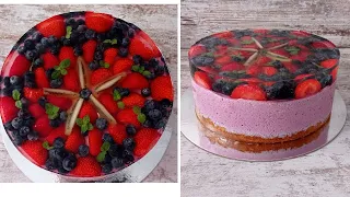 YOGURT mousse cake with berries and JELLY! Blueberry cake! Fast and delicious!