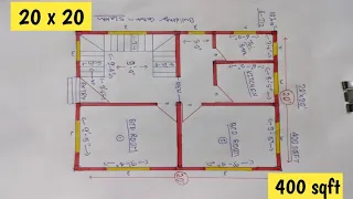 20x20 house design ll 400 sqft ghar ka naksha ll 2 bhk makan ka drawing ll 20*20 house plan