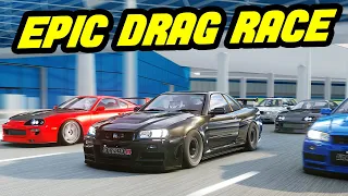 INSANE 2000HP+ Airport Races w/ R34 GTR, TT Lambo, Supra, Civic Mod - Assetto Corsa Driving