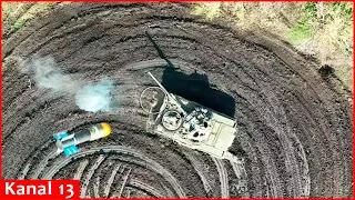 Russian soldier attempting to save sunken Russian tank, TARGETED by DRONE along with equipment