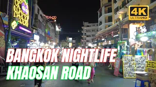 Khaosan Road Bangkok Nightlife - Party street Thailand Night walk 4K