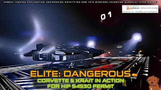 Elite Dangerous: Corvette & Krait in action to get permit for HIP 54530 (2nd attempt)