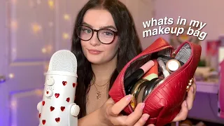 ASMR whats in my makeup bag 👛 rummaging sounds, tapping, product reviews