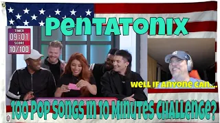 Pentatonix Tries To Sing 100 Pop Songs In 10 Minutes Challenge - REACTION - they have SKILLZZZZ