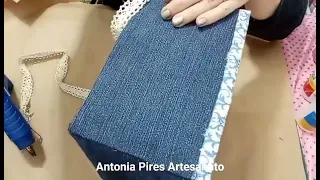 DIY ORGANIZADOR FEITO COM CAIXA DE PAPELÃO E CALÇA JEANS