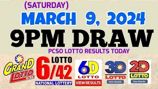 Lotto Result Today 9pm draw March 9, 2024 6/55 6/42 6D Swertres Ez2 PCSO#lotto