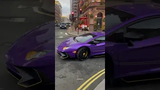 Purple Lamborghini Aventador SV waking up LONDON! #automobile #lamborghini #purple #aventador #sv