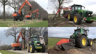 Bomen kappen / dunnen door loonbedrijf Dekker met 2 Hitachi kranen en 3 John Deere trekkers (2021)