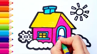 Cute House Drawing | How to draw a cute house with colour easy step by step drawing for beginners