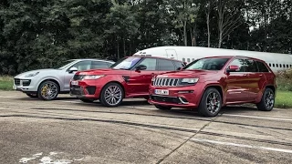 RR SVR vs Cherokee SRT vs Cayenne Turbo | Drag Races | Top Gear