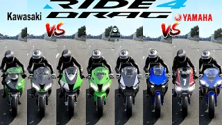 Kawasaki VS Yamaha 1000CC Drag Race | Battle OF 1000cc Super Bikes | Ride 4 Official Drag Race |4K|