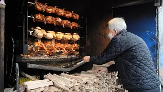 Korean grilled chicken - oak firewood roast chicken, Korean street food