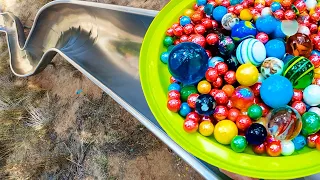 1000 Marbles in a Super Slide Marble Run vs Water Balloons | Colorful Pop Tubes | ASMR Whirlpool