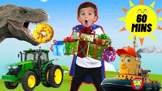 1 Hour Video for Kids | Dinosaurs | Boats | Toy Unboxing | Train Song | Mud Pie | Gardening | Donuts