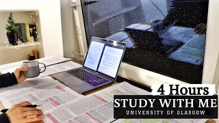 4 HOUR STUDY WITH ME on a RAINY NIGHT | Background noise, Rain Sounds, 10-min break, No Music