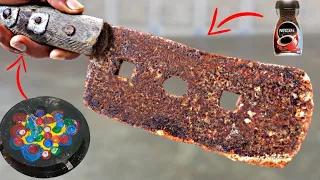 Antique Rusty Cleaver - Restoration [ COFFEE ETCHING WITH RECYCLED PLASTIC HANDLE ]