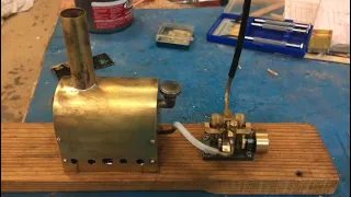 Custom boiler first bench run with KaCio Mini steam engine
