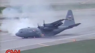 C 130 Super Hercules Landing Gear Collapse On Hard Runway Near To Catch Fire