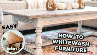 How to Whitewash & Distress Furniture: DIY Farmhouse Coffee Table (easy & budget-friendly)