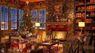 Christmas Jazz instrumental Music with Cracking Fireplace 🎄Cozy Christmas Coffee Shop Ambience