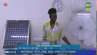 SATURDAY, 18TH JUNE, 2022. 1PM LOTTO DRAW