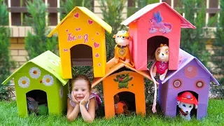 Nastya and papa makes a new houses for toys dogs