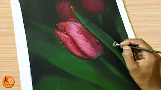 Simple Tulip flower painting 🌷| Acrylic Water drops painting | Background Noise | Episode #295