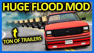 Can I Escape a HUGE Flood Pulling a TON of Trailers in BeamNG Drive?!?