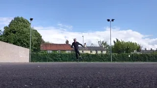 Backwards one foot slalom (power pulls) on inline skates