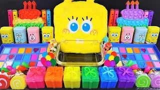 SpongeBob Rainbow Slime Mixing Random Cute, shiny things into slime #ASMR #slimevideos #슬라임