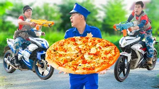 Battle Nerf War: Fisherman & Blue Seal Police Nerf Guns Robbers Brothers  PIZZA BATTLE FUNNY NERF