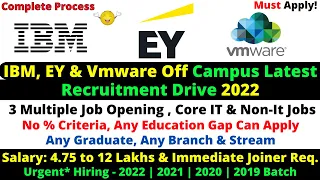 IBM | EY | Vmware OFF Campus Hiring | Core IT Jobs | No %Criteria | Any Batch | Any Graduate | Apply