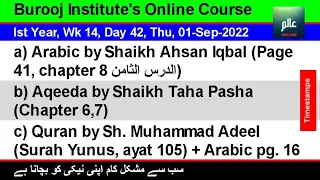 Day 42 (01-Sep-2022) Ist year (2022-2023) Alim/Alimah Online Class at Burooj Institute