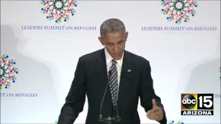 President Obama speaking at the Refugee summit