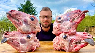 6 Lamb Heads Spit Roasted. Meat Lovers Favorite Dish.