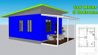5 x 6 meters 2 Bedroom With Veranda Small House Design