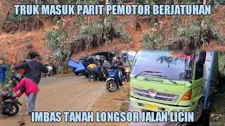 Truk Masuk Parit Pemotor Berjatuhan, Imbas Tanah Longsor Jalan Licin di Tanjakan Sitinjau Lauik